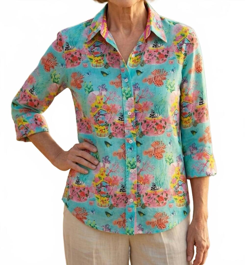 NEW DIZZY-LIZZIE 3/4 rome shirt in floral dragon - turq with florals sealife